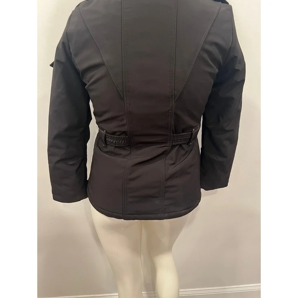 ZX BLK Label Coat Jacket Womens Medium Black Belted Softshell Hooded Ski Parka